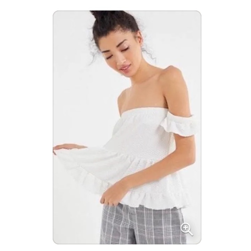 Off the shoulder off white tiered ruffle top
